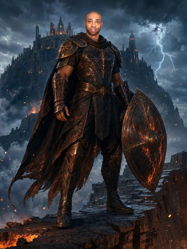 Man transformed into an epic fantasy warrior