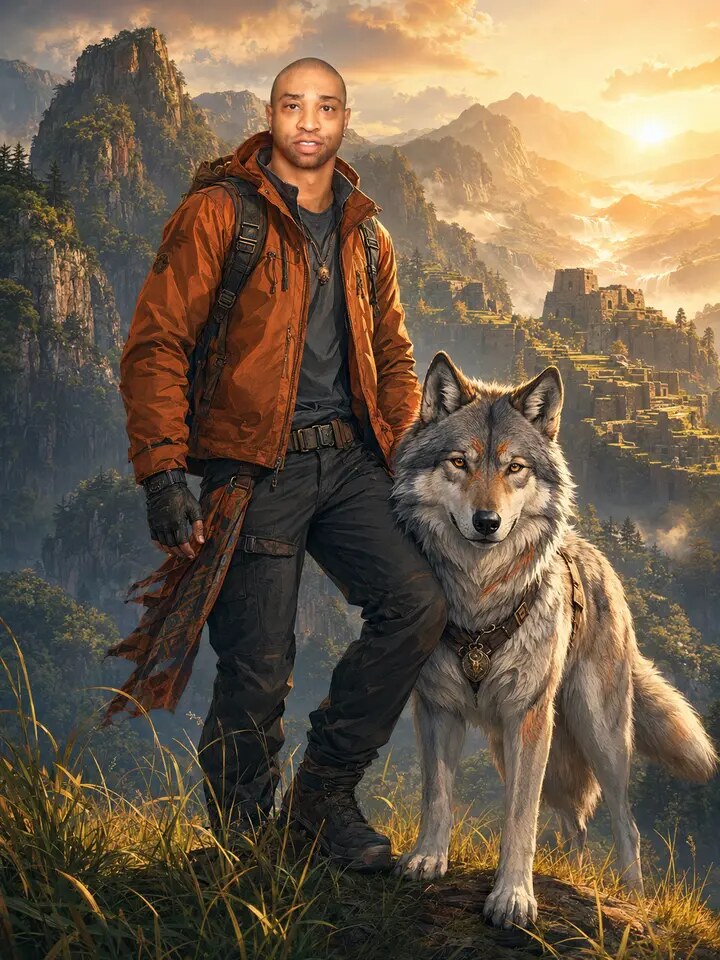 Man and wolf transformed into adventure champions