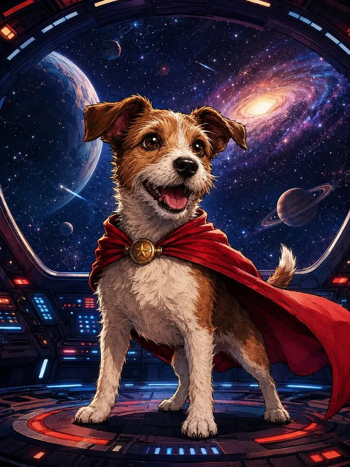 Terrier transformed into a cosmic pet champion